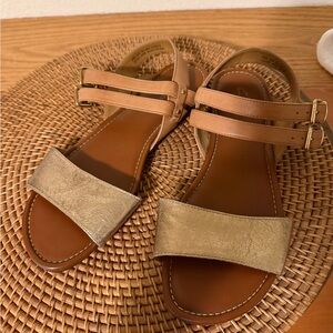 Clarks Tan and Gold Strappy Leather Sandals